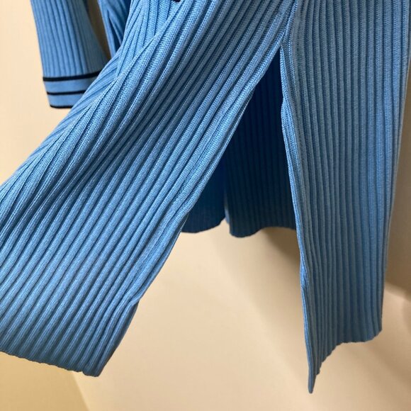 Exclusively Misook Womens M Blue Ribbed Long Cardigan Sweater Acrylic Flawed - Picture 9 of 11